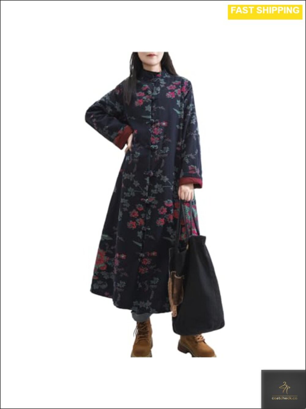 LZJN Cotton Linen Floral Trench Coat Boho Long Jacket with Pockets